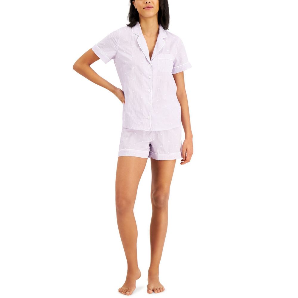 Charter Club Womens Notched Collar Pajama Shorts Set,Purple,Medium